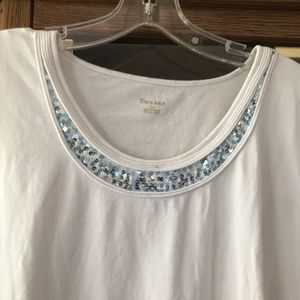 Tan Jay 3X cotton sleeveless white top with silver sequins accented neckline